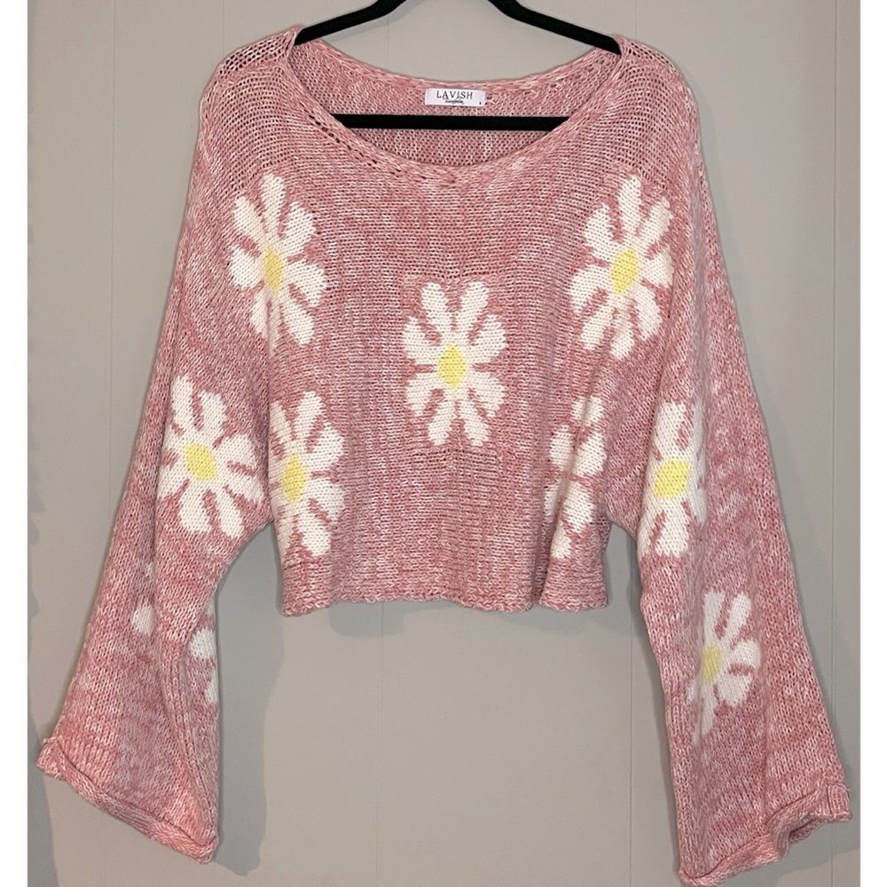 Pink Floral Sweater Size:Small